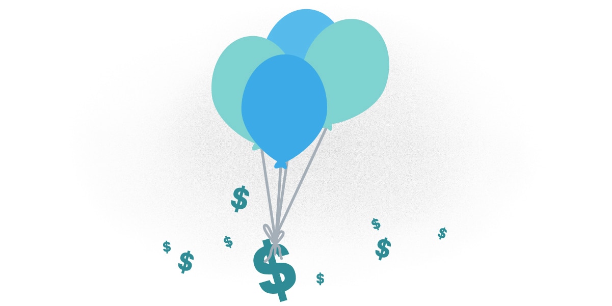 Illustrated balloons holding dollar signs