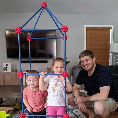 Schwab Dad Jay with his children.