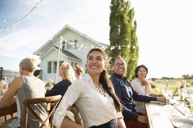 Smiling guests at a party.