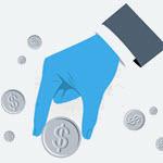 Illustrated hand holding a coin.