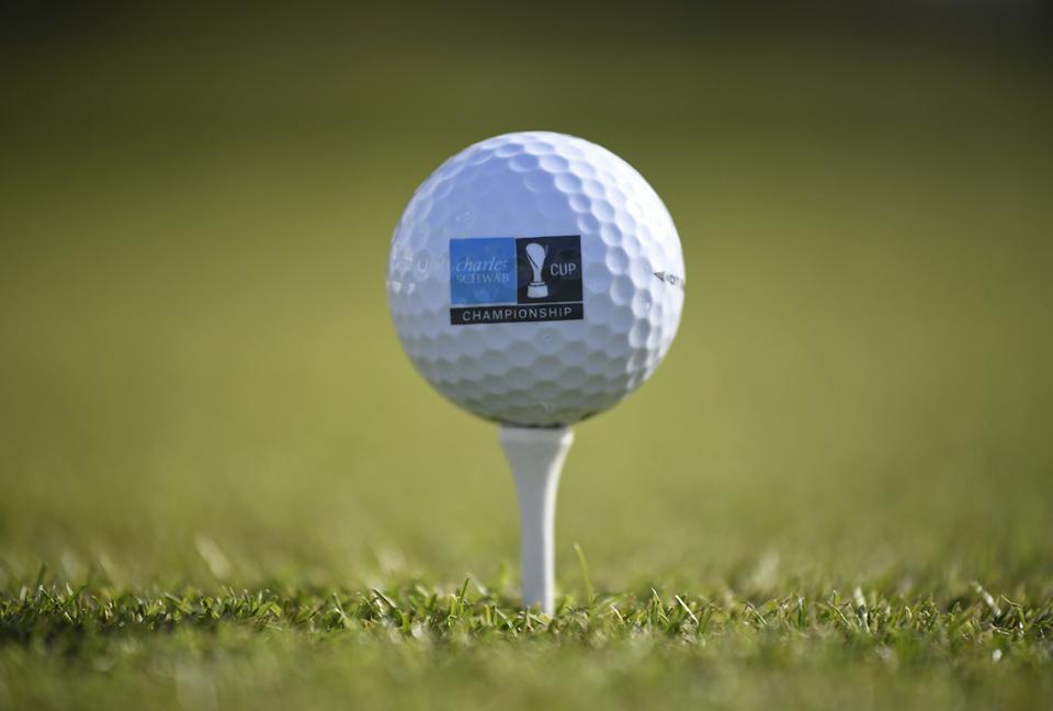logo golf ball on the first tee