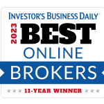 IBD Best Online Brokers 2023 award 11-year winner badge