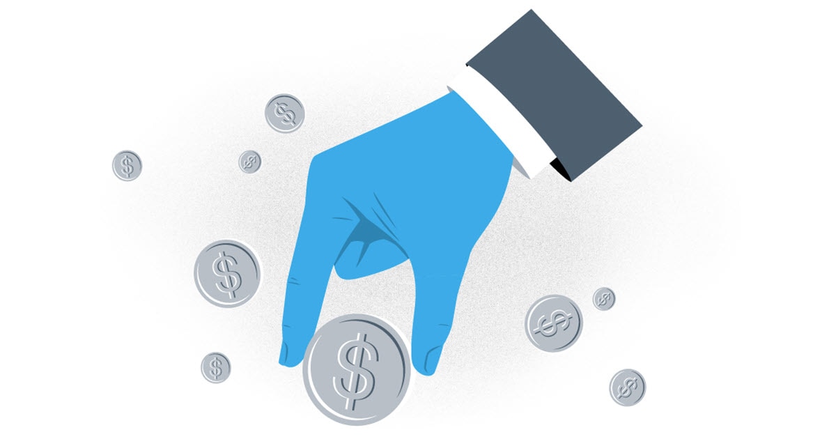 Illustrated hand with coins